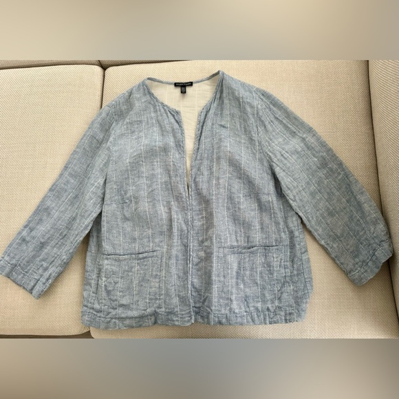 Eileen Fisher Tops - Eileen Fisher Linen and Cotton Blue Cardigan